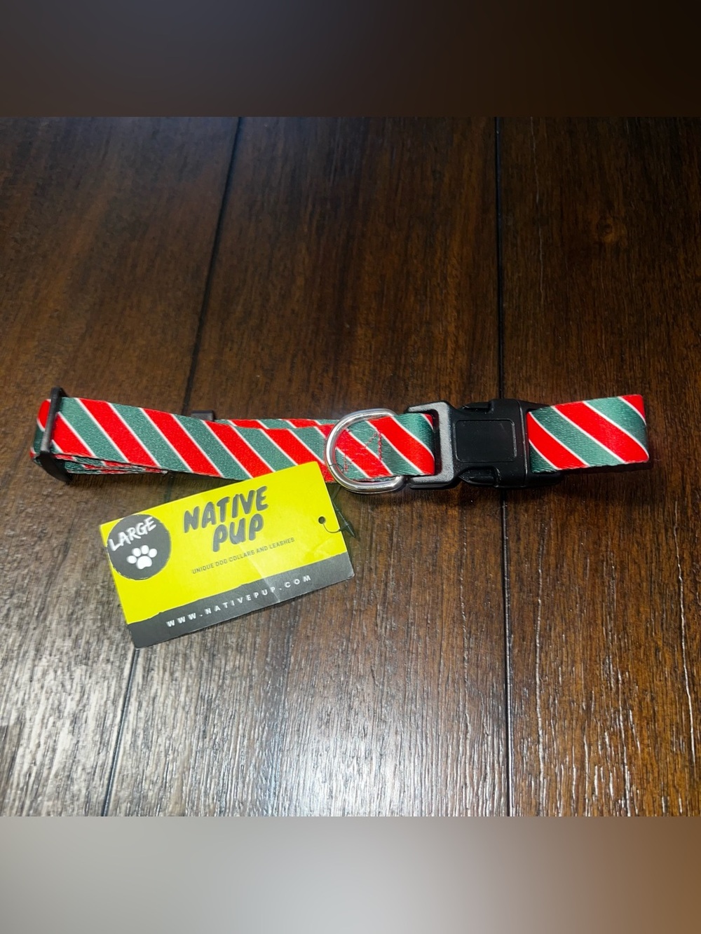Native Red and Green Diagonal Stripe Dog Collar - Large